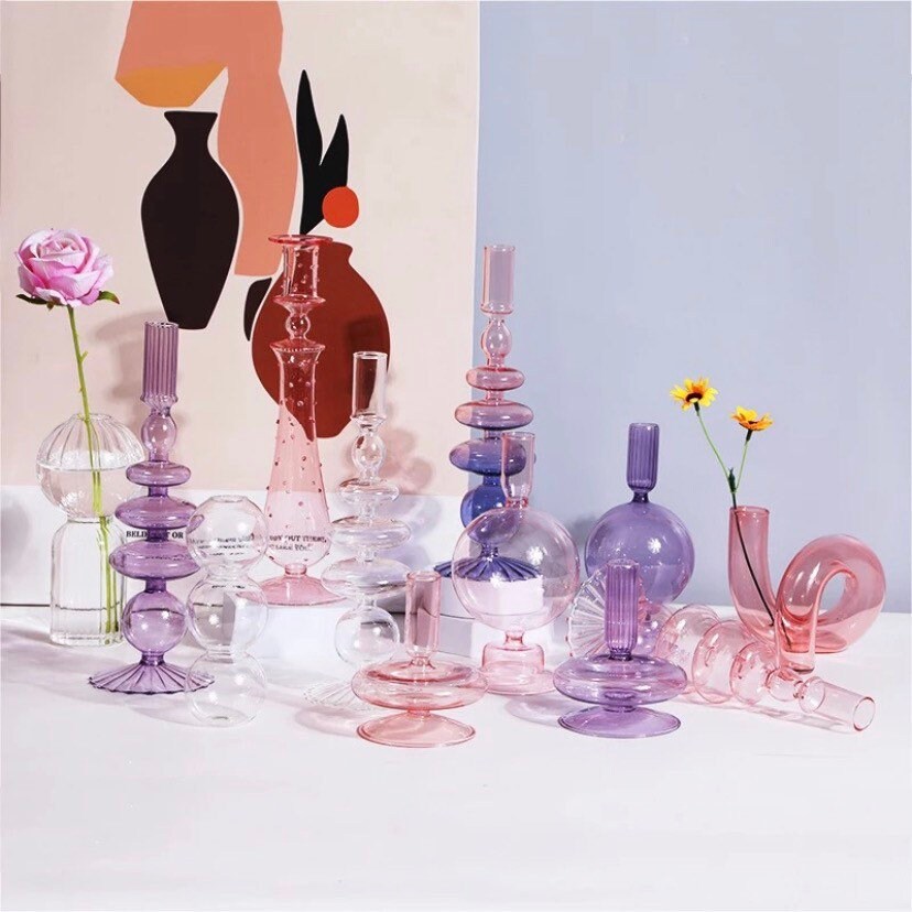 Pink & Purple Candle Holder and Vase Collection
