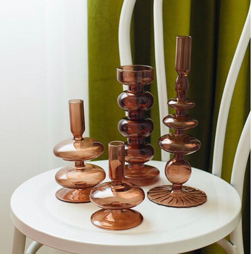 Brown Bubble Glass Candle Holder Collection