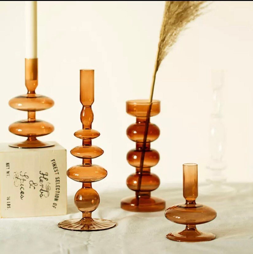 Brown Bubble Glass Candle Holder Collection