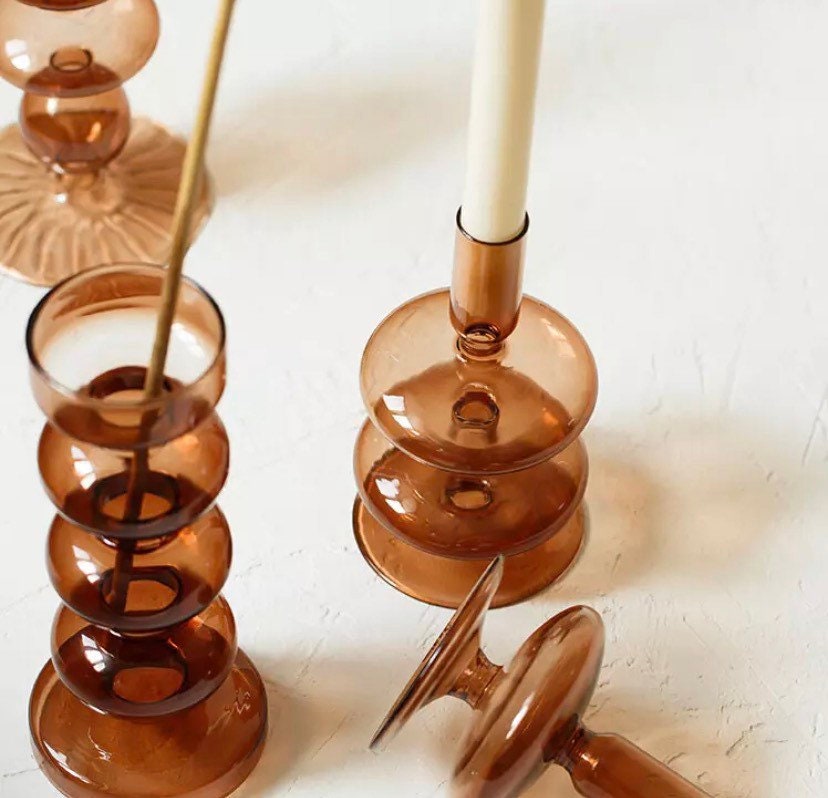 Brown Bubble Glass Candle Holder Collection