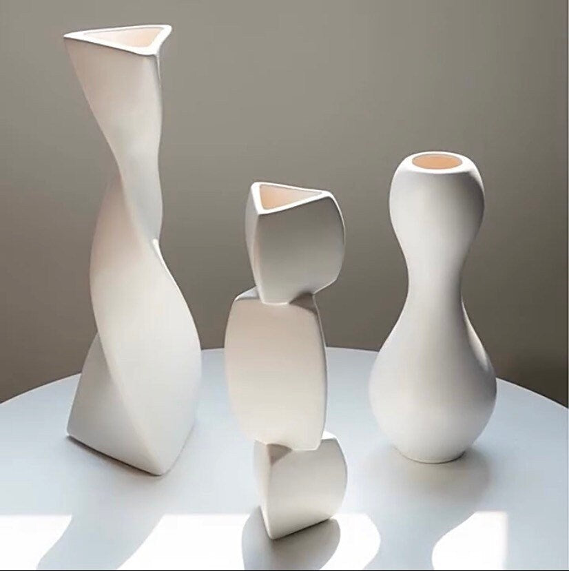 White Geometric Vases