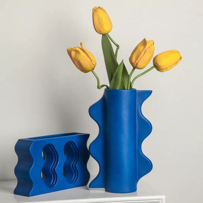 Groovy Wave Vases in Blue