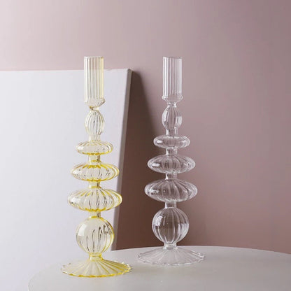 Ribbed Glass Candle Holders