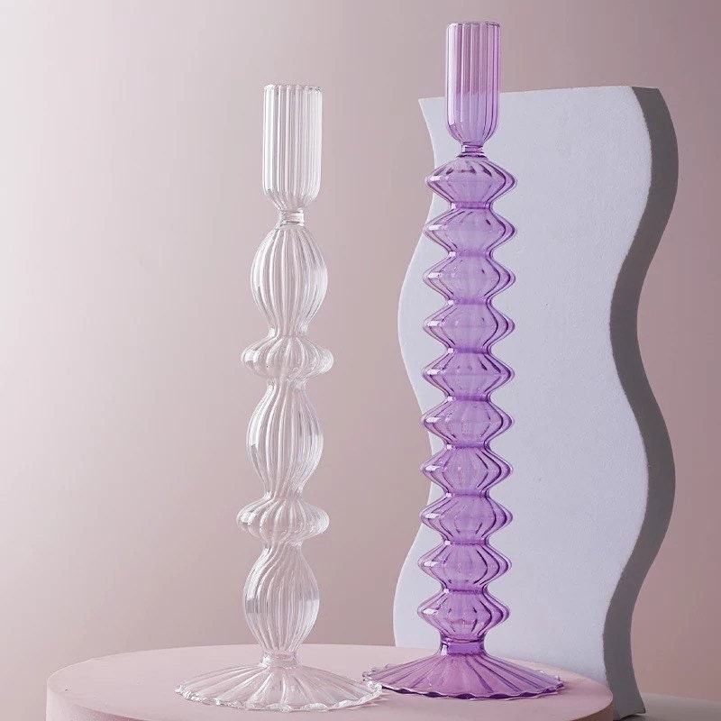 Ribbed Glass Candle Holders