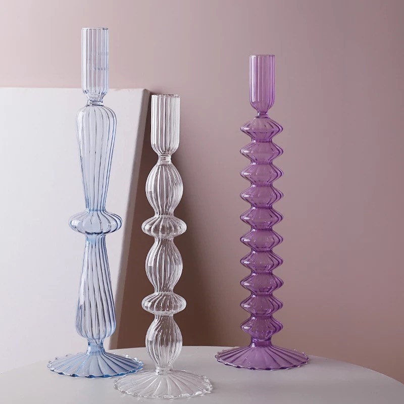 Ribbed Glass Candle Holders