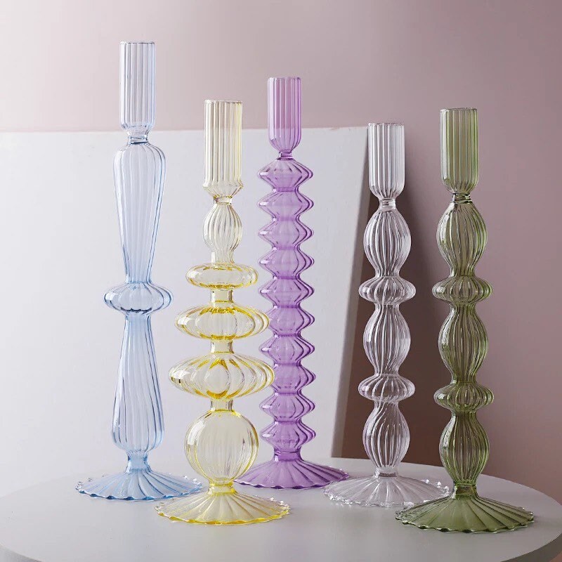 Ribbed Glass Candle Holders